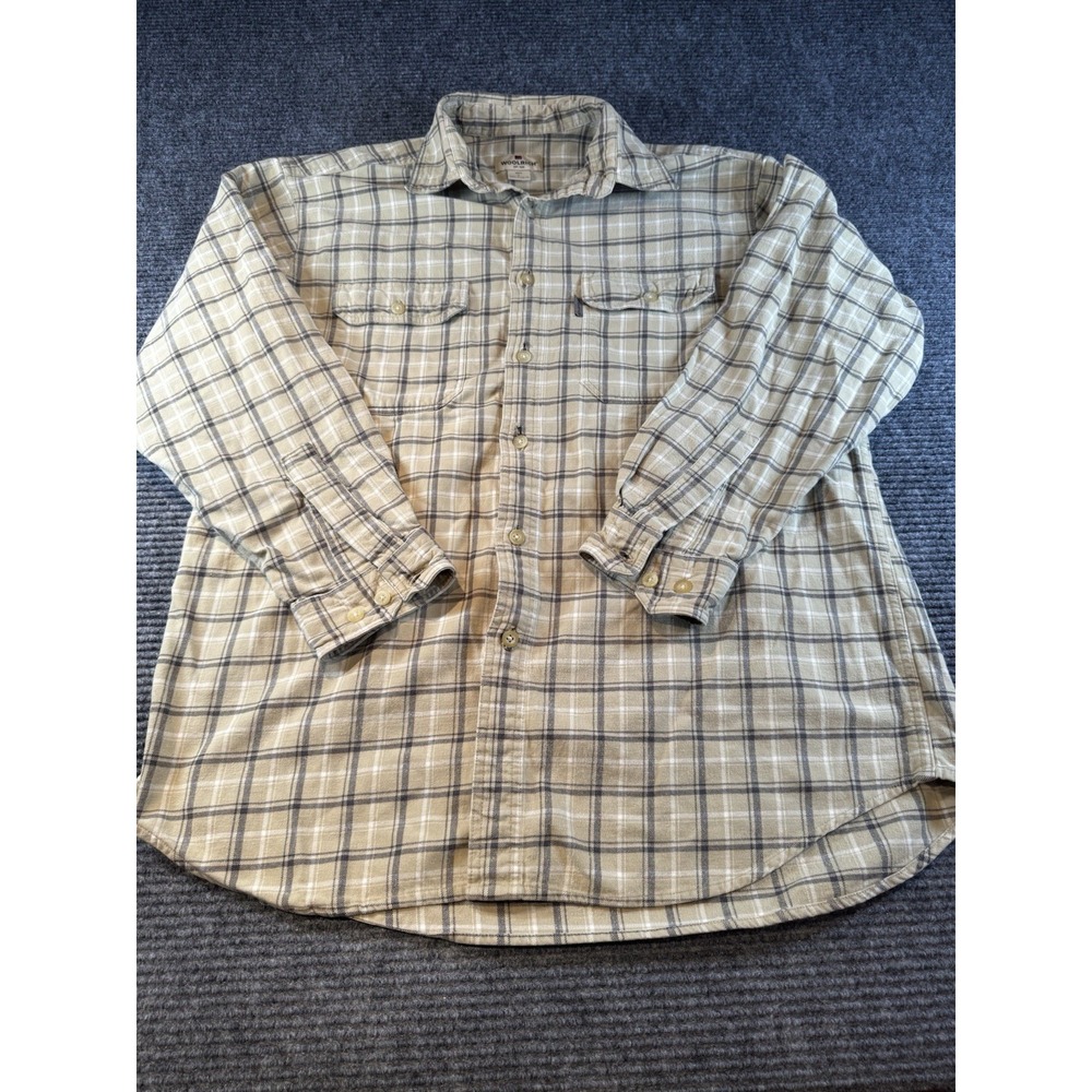 Woolrich Shirt Mens L Brown Plaid Flannel Button Up Long Sleeve Chest Pockets